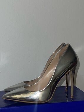 Metallic Silver Aldo Pointed-Toe High Heels